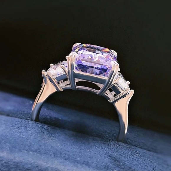 Amethyst Lab Created Diamond Ring - Purple Hybrid Diamond Ring - Picture 5 of 5